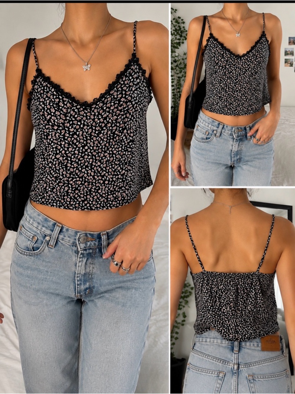 Audrey 3+1 Floral Cropped Cami Tank Top S Cottagecore Coquette Y2K Whimsigoth